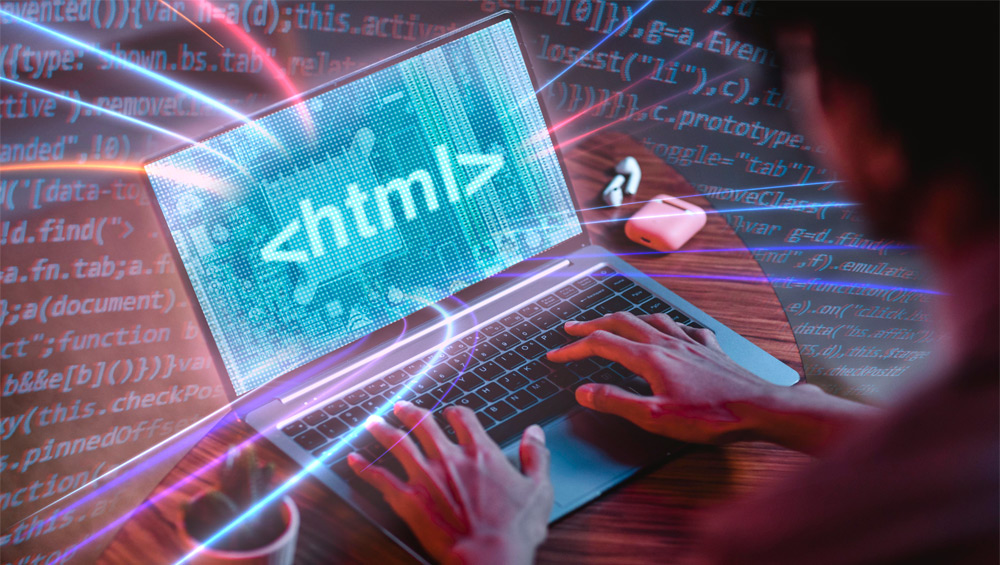 یادگیری کد های html در صفحه لپ تاپ